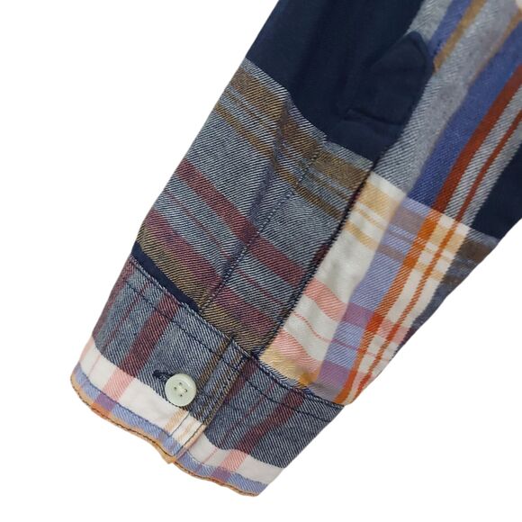 Old Navy The Boyfriend Shirt Womens Medium Blue Brown Plaid Button Long Sleeve - Picture 7 of 11